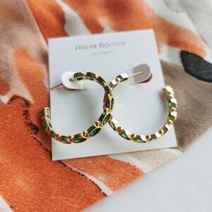 Alicia Bonnie - Abbie - Gold Green Crystal Hoop Earrings